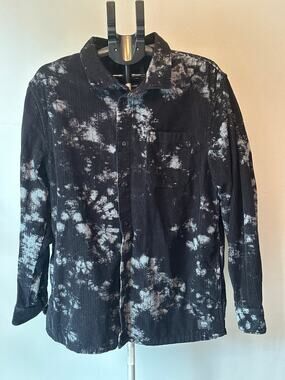Vans Drill Chore Jacket Coat Men XL Black Corduroy Tie Dye Acid Wash Skate